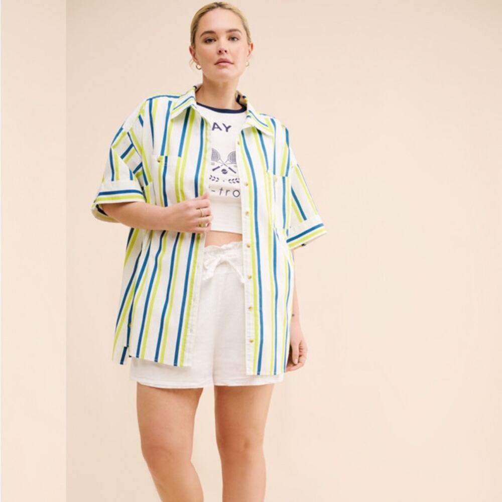 NWT‎ Anthropologie The Boxy Striped Button Down melon sz 3X